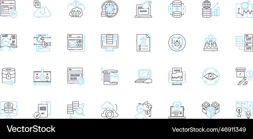 Large-scale analytics linear icons set big data Large-scale analytics linear icons set big data vector image
