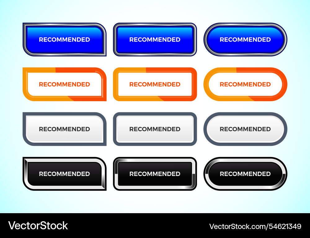 Recommended button set of different shapes Recommended button set of different shapes Vector Image