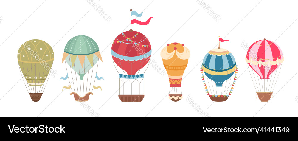 Set von Vintage Heißluftballons mit Bändern Set von Vintage Heißluftballons mit Bändern vektorbild