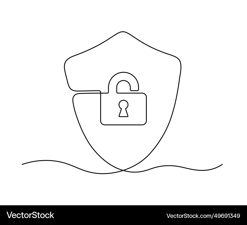 Shield with padlock and key hole continuous one Shield with padlock and key hole continuous one vector image
