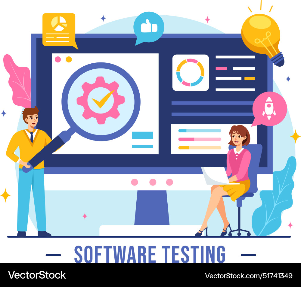 Software testing featuring application Vector Image