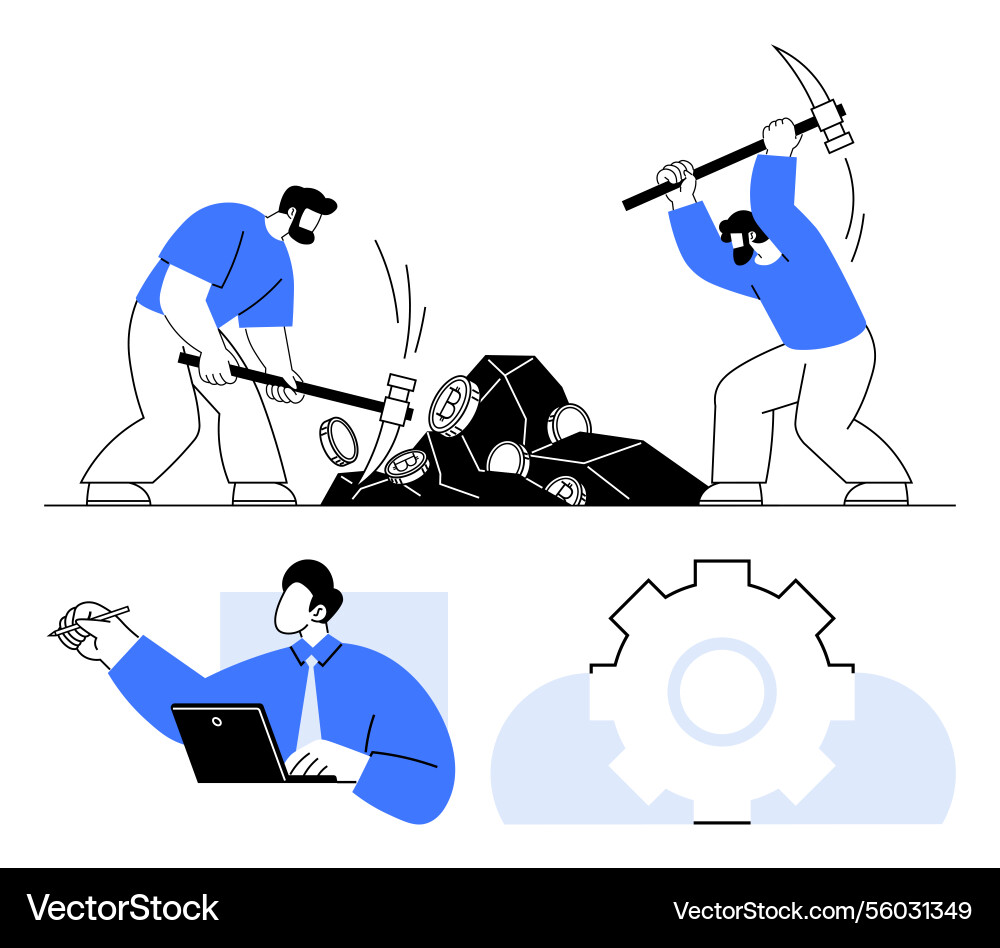 Workers mining resources and analyzing data Workers mining resources and analyzing data vector image