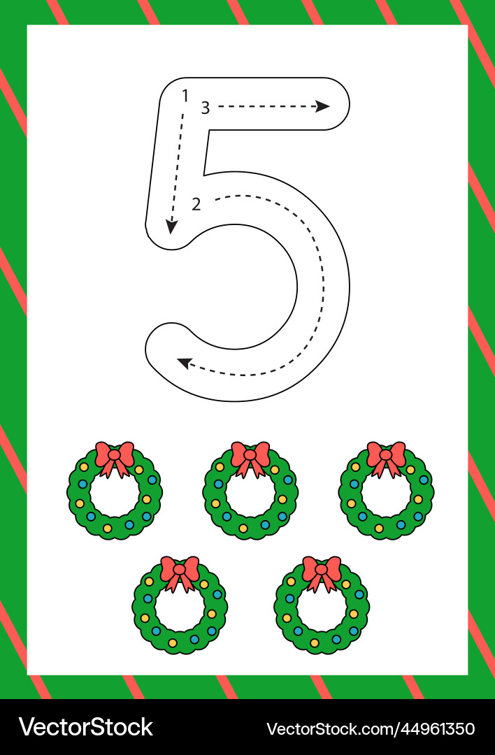 Christmas flashcard how to write number five Vector Image