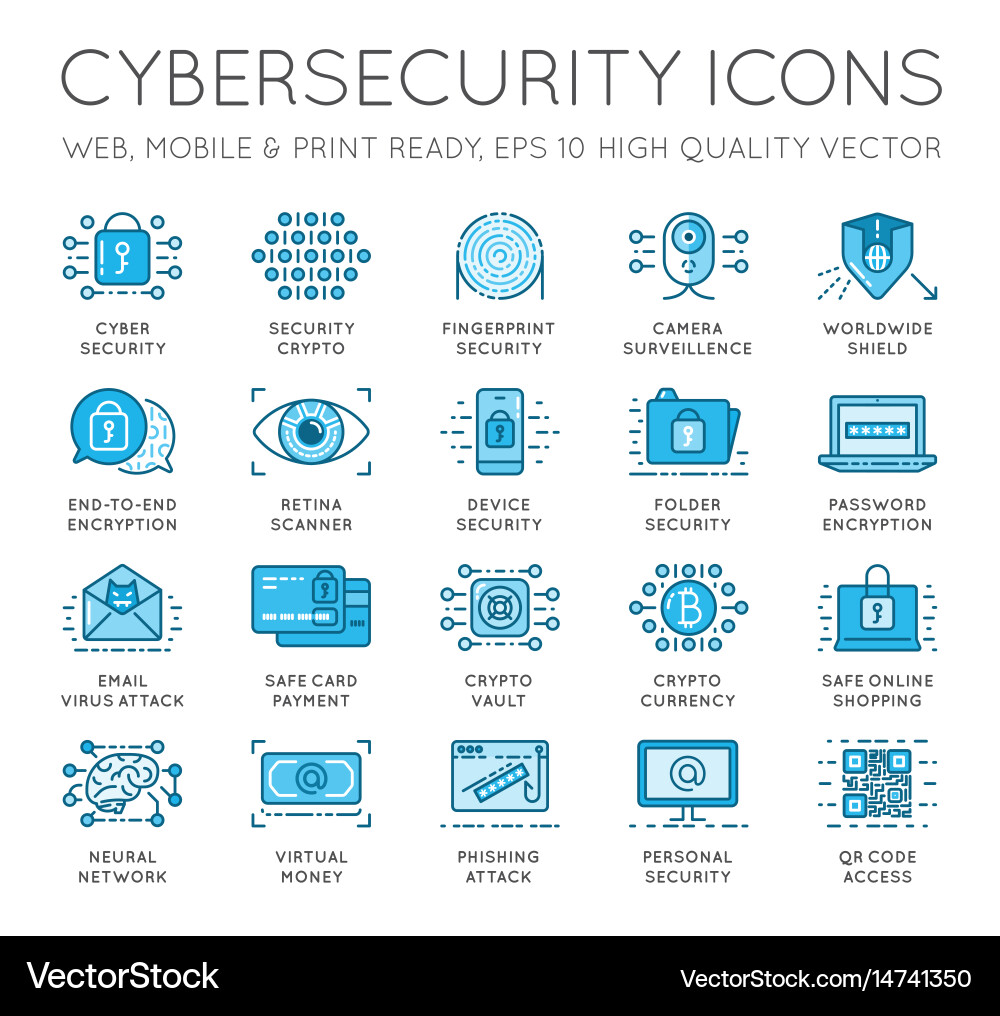 Cyber security thin line icons set computer Vector Image