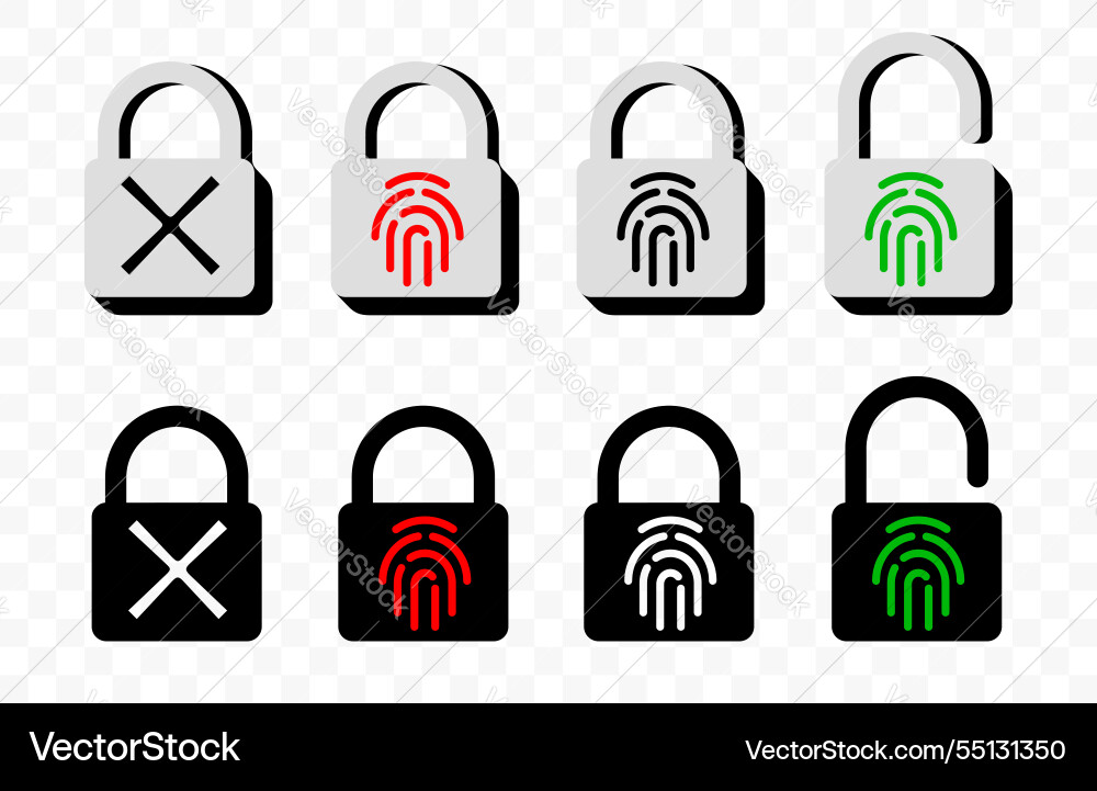 Fingerprint padlock lock closed and opened Vector Image