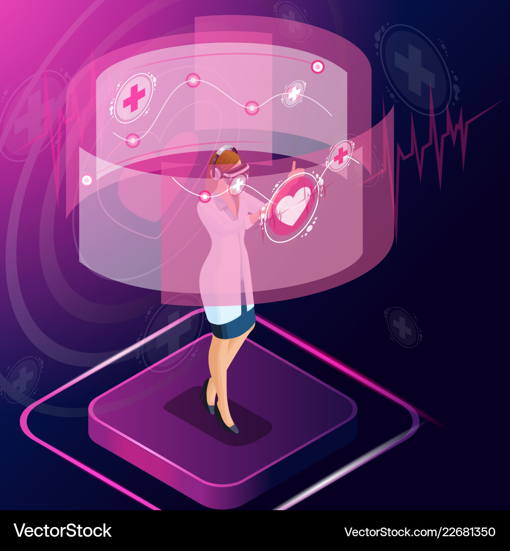 Isometric surgeon looks at the tests Isometric surgeon looks at the tests vector image
