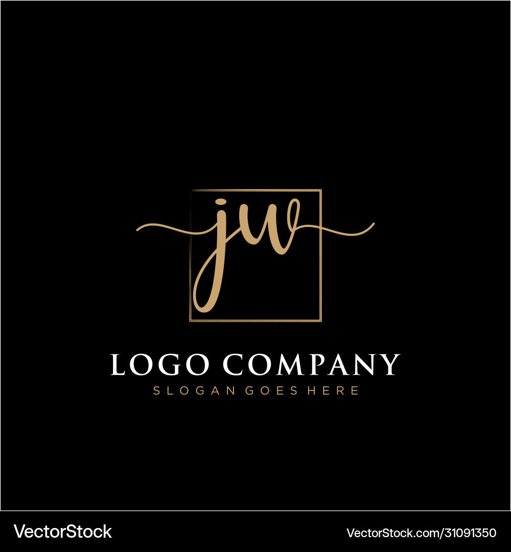 Jw initial handwriting logo with rectangle Vector Image