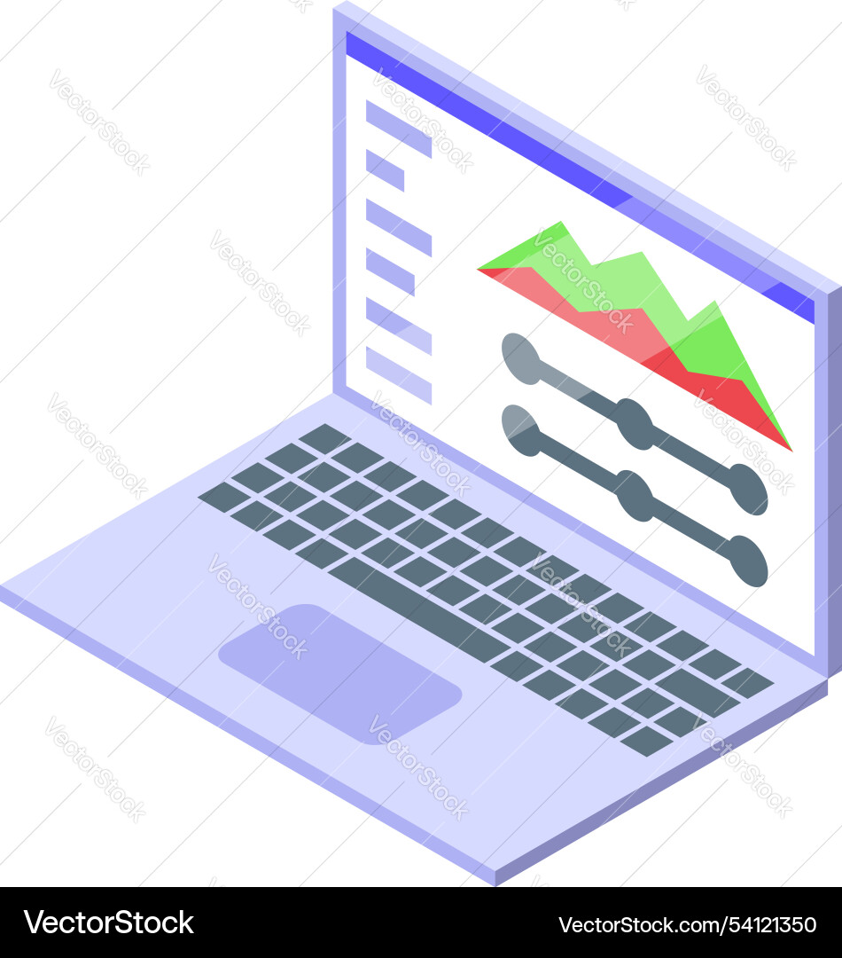 Laptop showing statistical charts and controls Laptop showing statistical charts and controls Vector Image