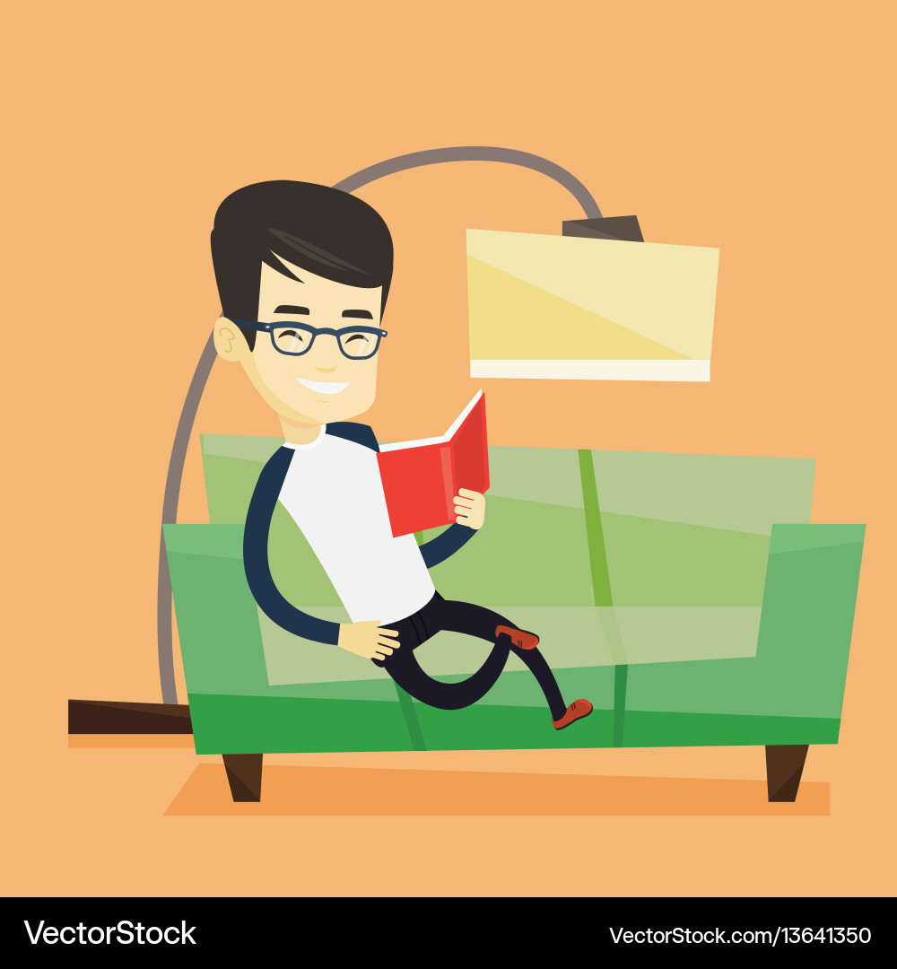 Man reading book on sofa Vector Image