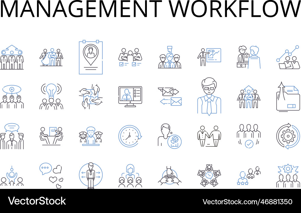 Management workflow line icons collection project Management workflow line icons collection project vector image