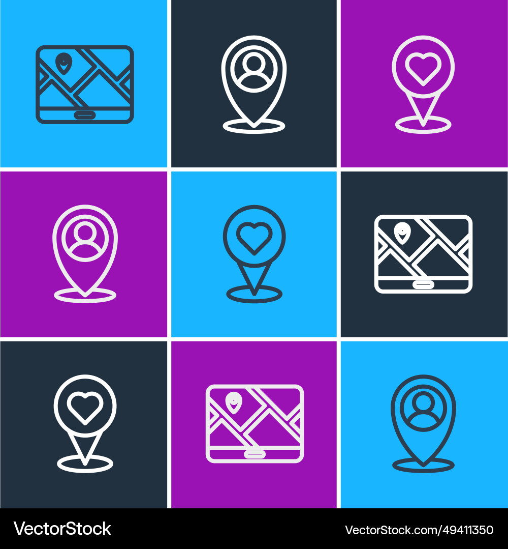 Set line city map navigation location with heart Set line city map navigation location with heart Vector Image