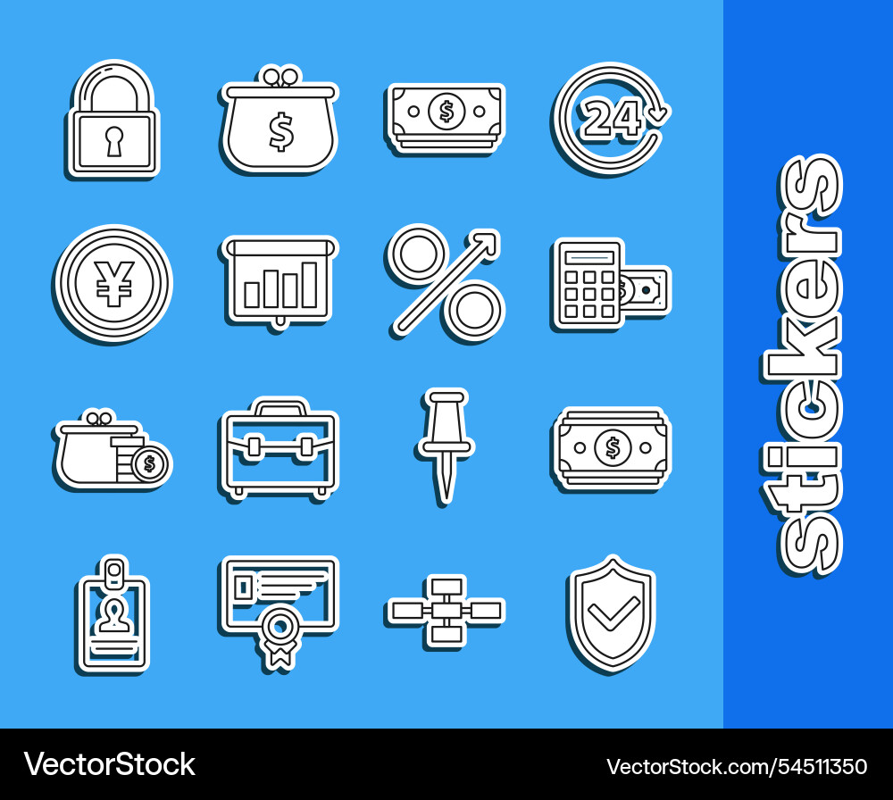Set line shield with check mark calculator dollar Set line shield with check mark calculator dollar vector image