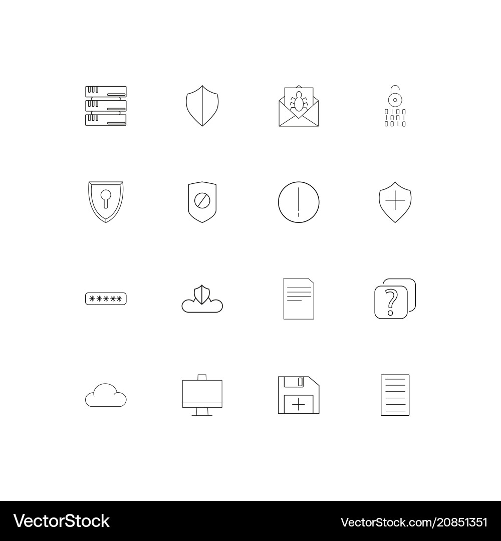 Cyber security linear thin icons set outlined Vector Image