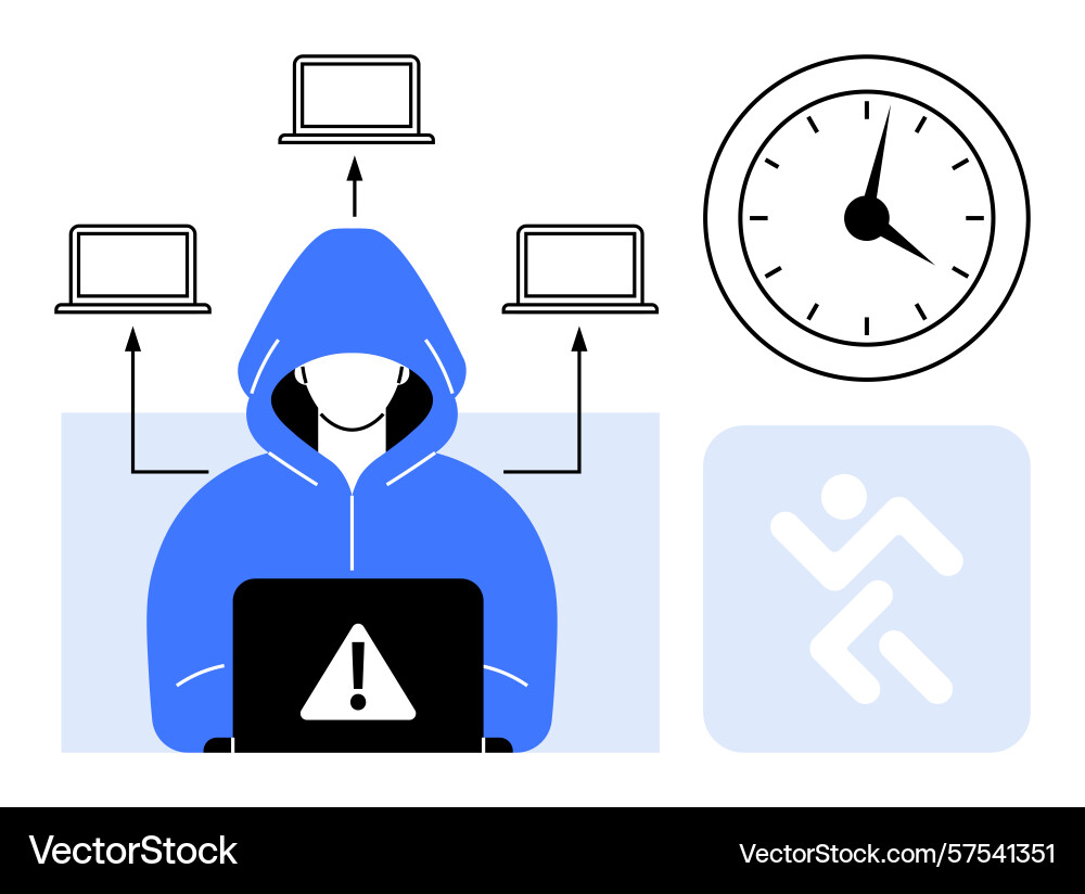 Cybersecurity threat concept with hacker vector image