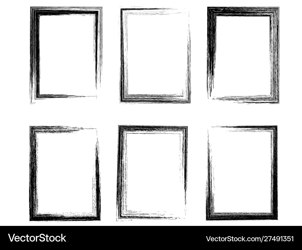 Grunge rectangular frames set 6 different hand Grunge rectangular frames set 6 different hand vector image