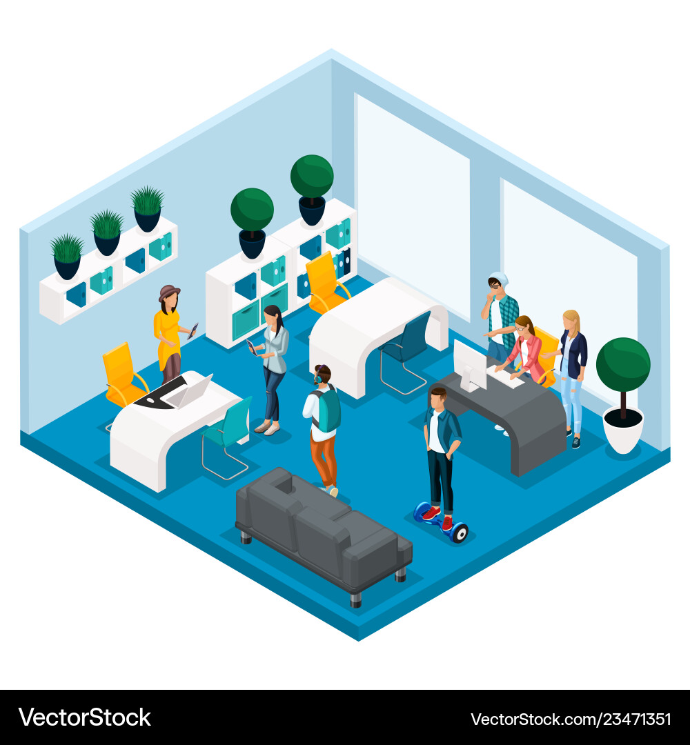 Isometric coworking center freelancer young people Isometric coworking center freelancer young people vektorbild