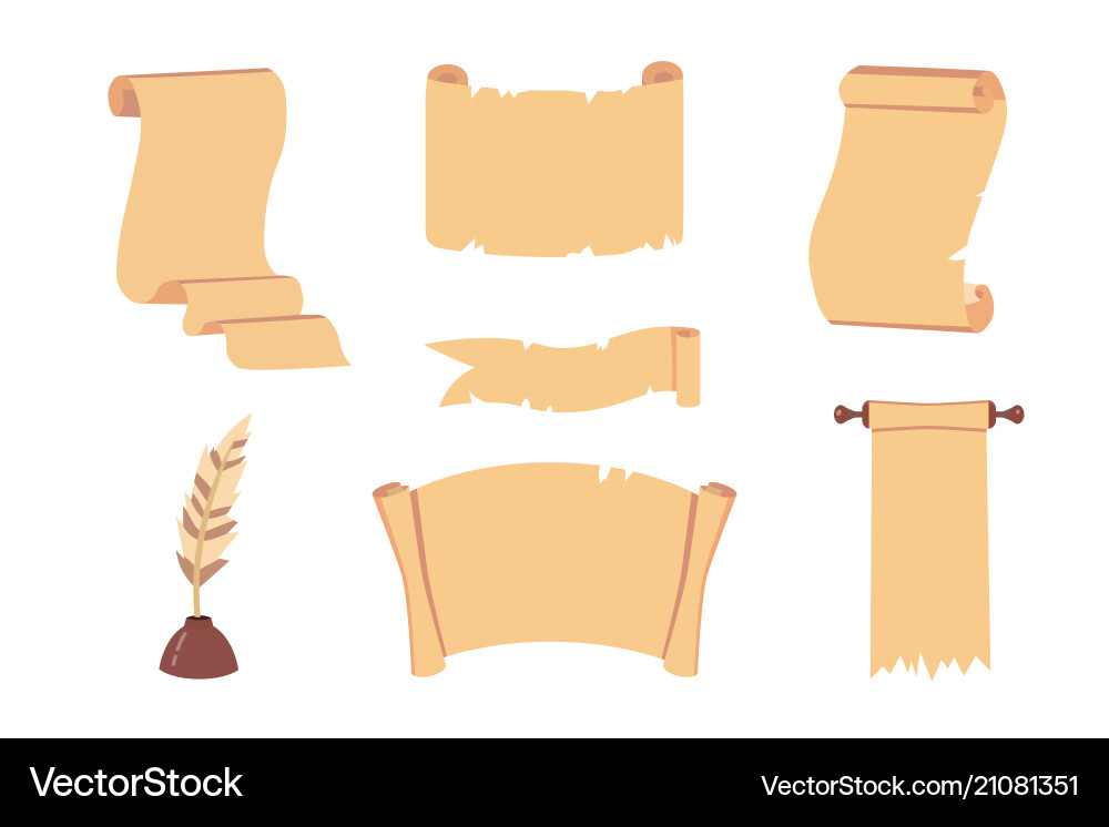 Old paper scroll set retro document script Old paper scroll set retro document script vektorbild