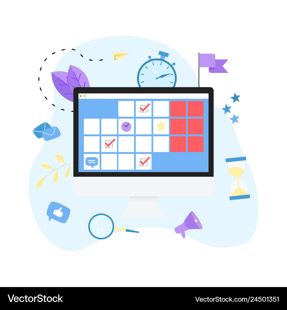 Online calendar with marks tasks and notes Online calendar with marks tasks and notes vector image