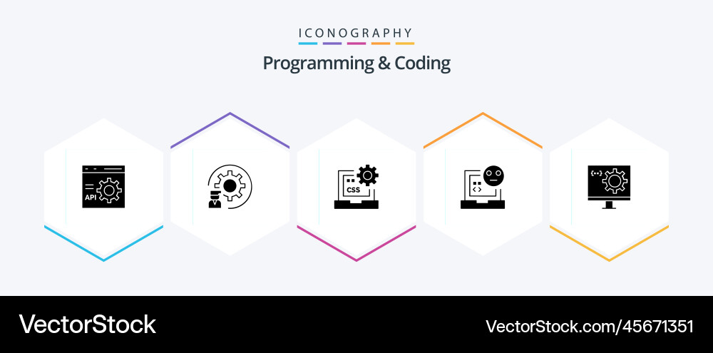 Programming and coding 25 glyph icon pack vector image