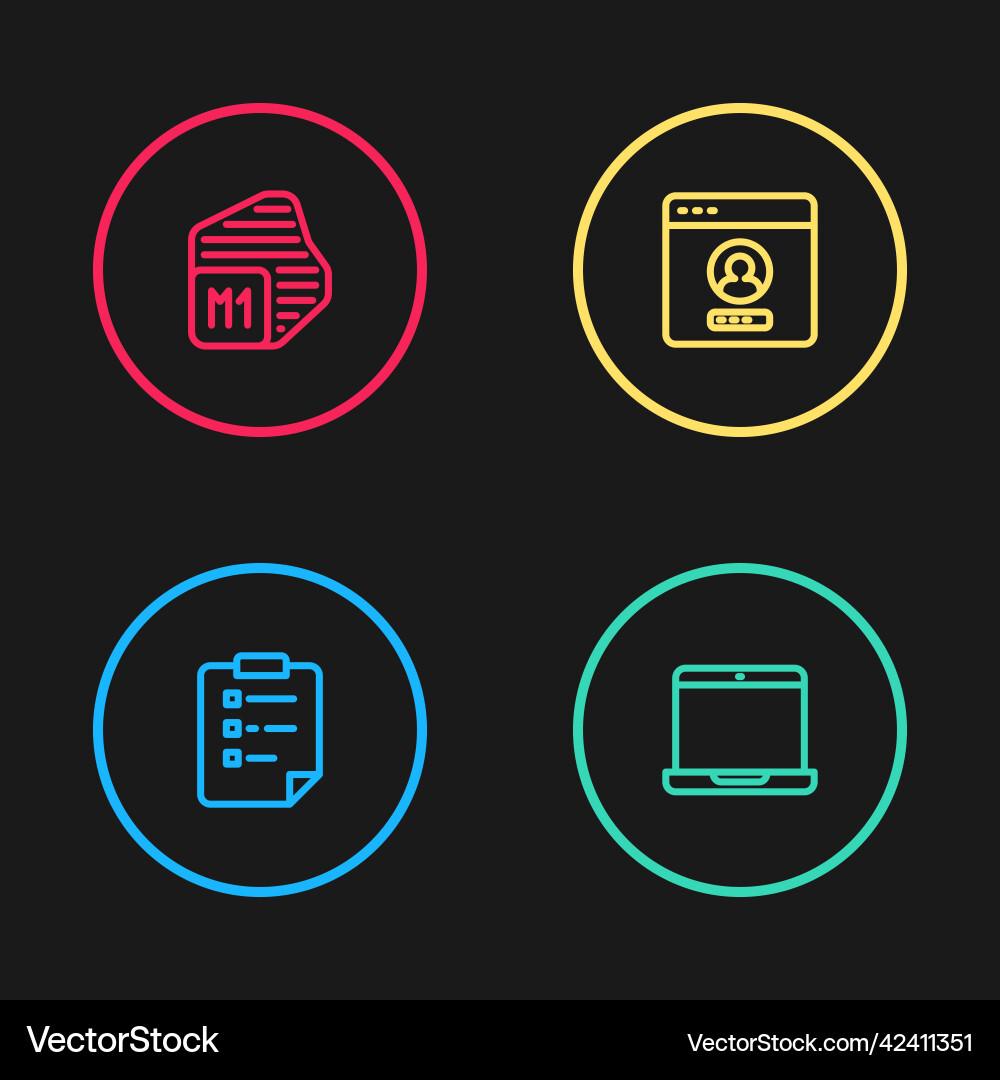 Set line clipboard with checklist laptop create Set line clipboard with checklist laptop create vector image