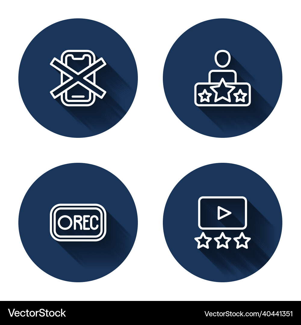 Set line no cell phone actor star record button Set line no cell phone actor star record button vector image