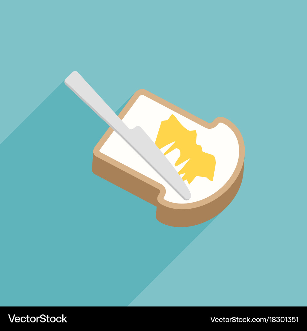 Slice of toast bread with knife spreading butter vector image