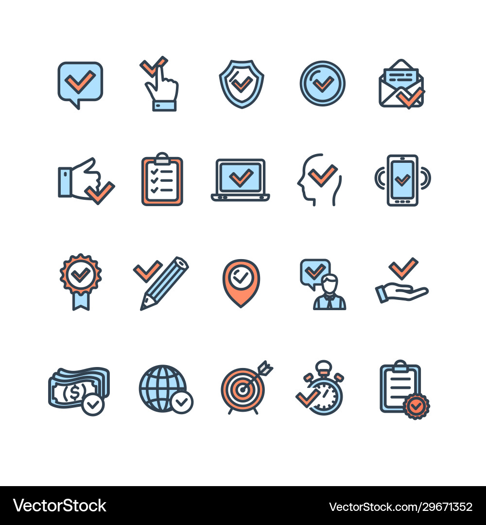Approve related sign color thin line icon set Approve related sign color thin line icon set vector image