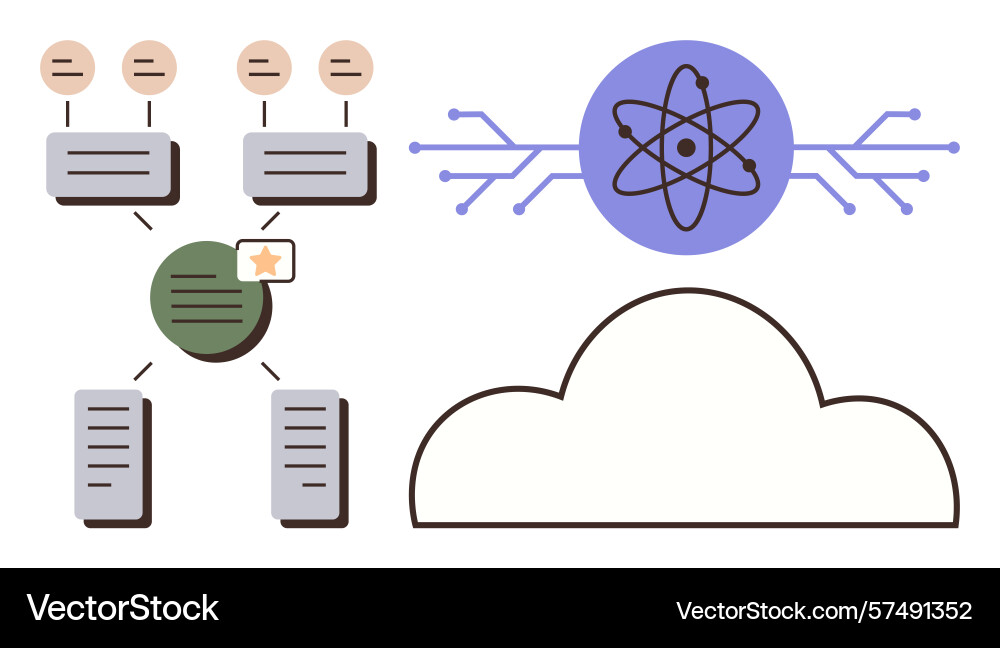 Cloud computing data flow and quantum connection Cloud computing data flow and quantum connection vector image