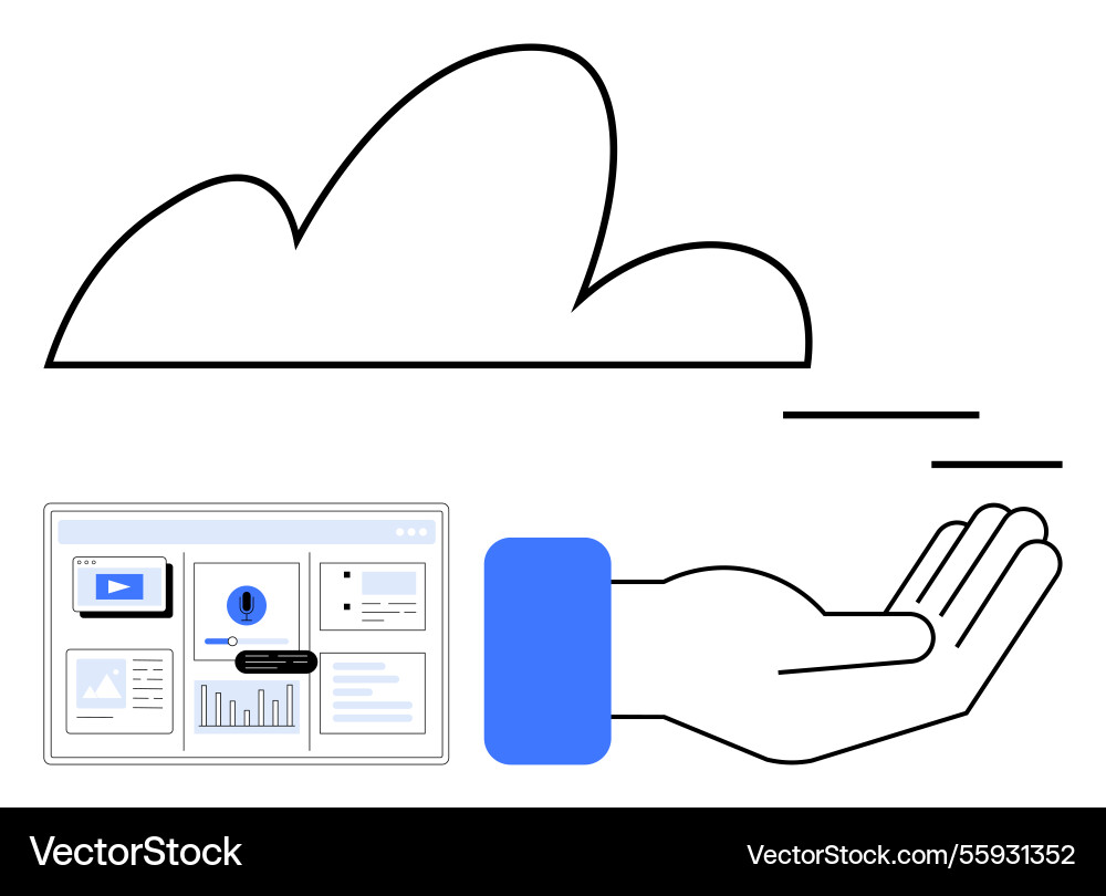 Cloud data access with hand symbolizing support Cloud data access with hand symbolizing support vector image
