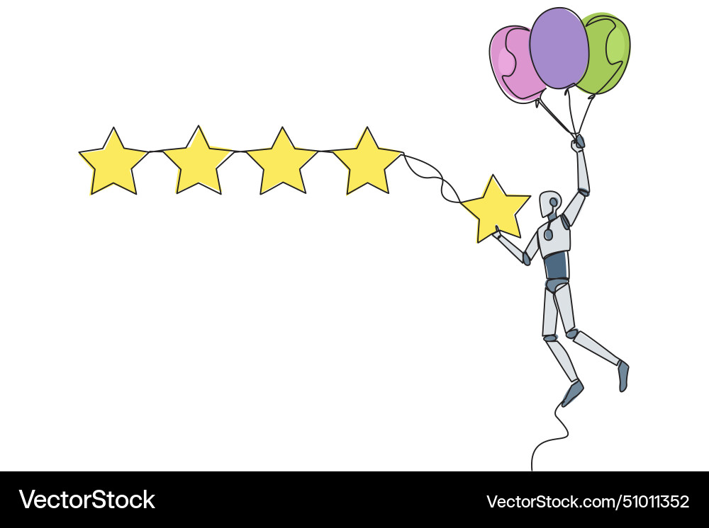 Continuous One Line Drawing Robot Artificial Vector Image