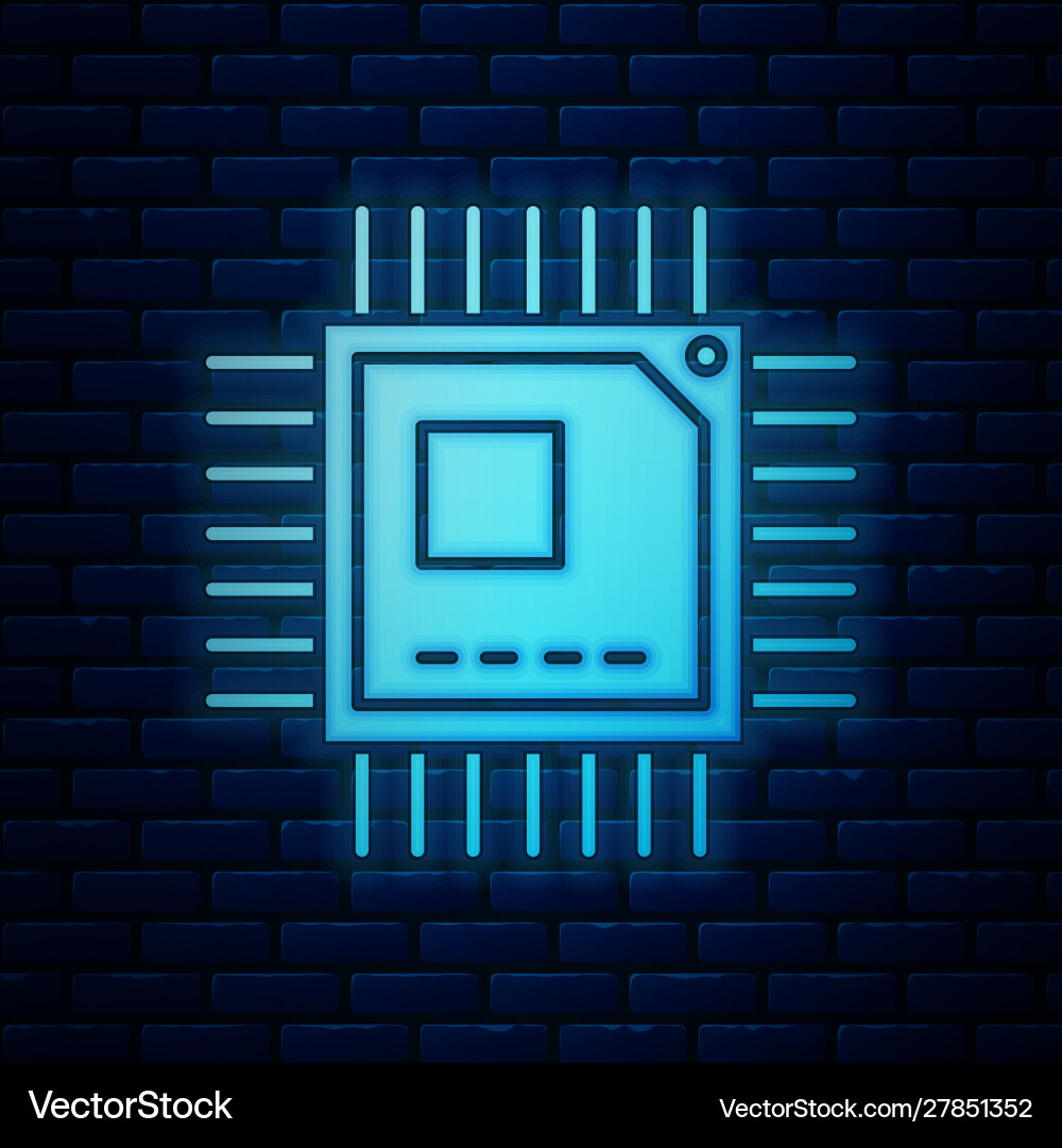 Glowing neon computer processor with microcircuits Glowing neon computer processor with microcircuits Vector Image