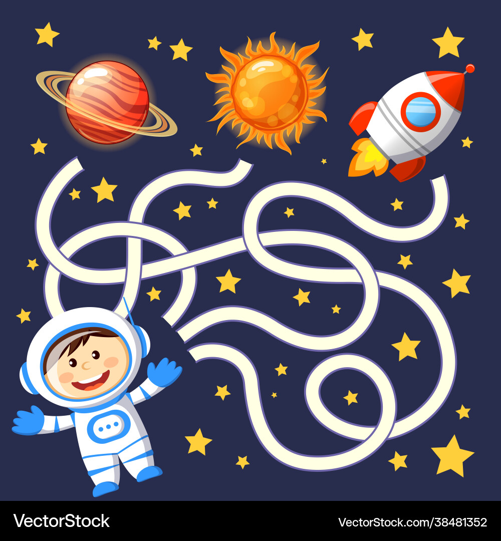 Help cosmonaut find path to rocke maze game Help cosmonaut find path to rocke maze game vector image