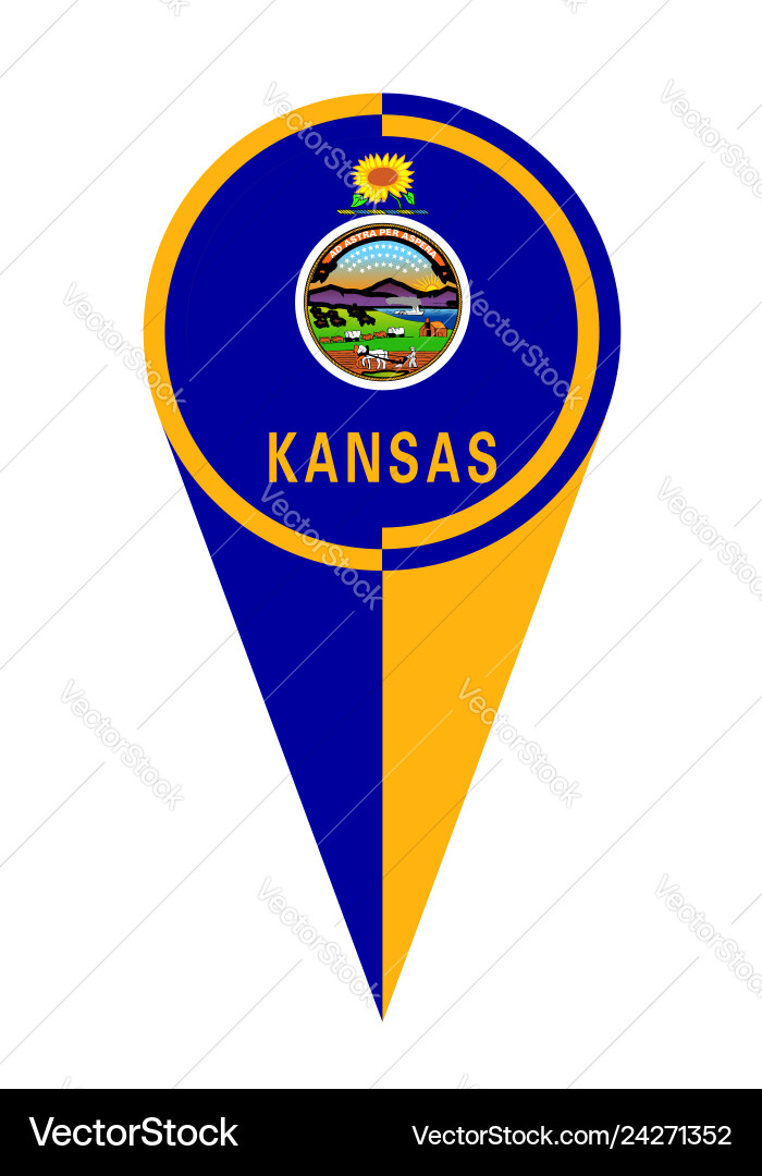 Kansas map pointer location flag vector image