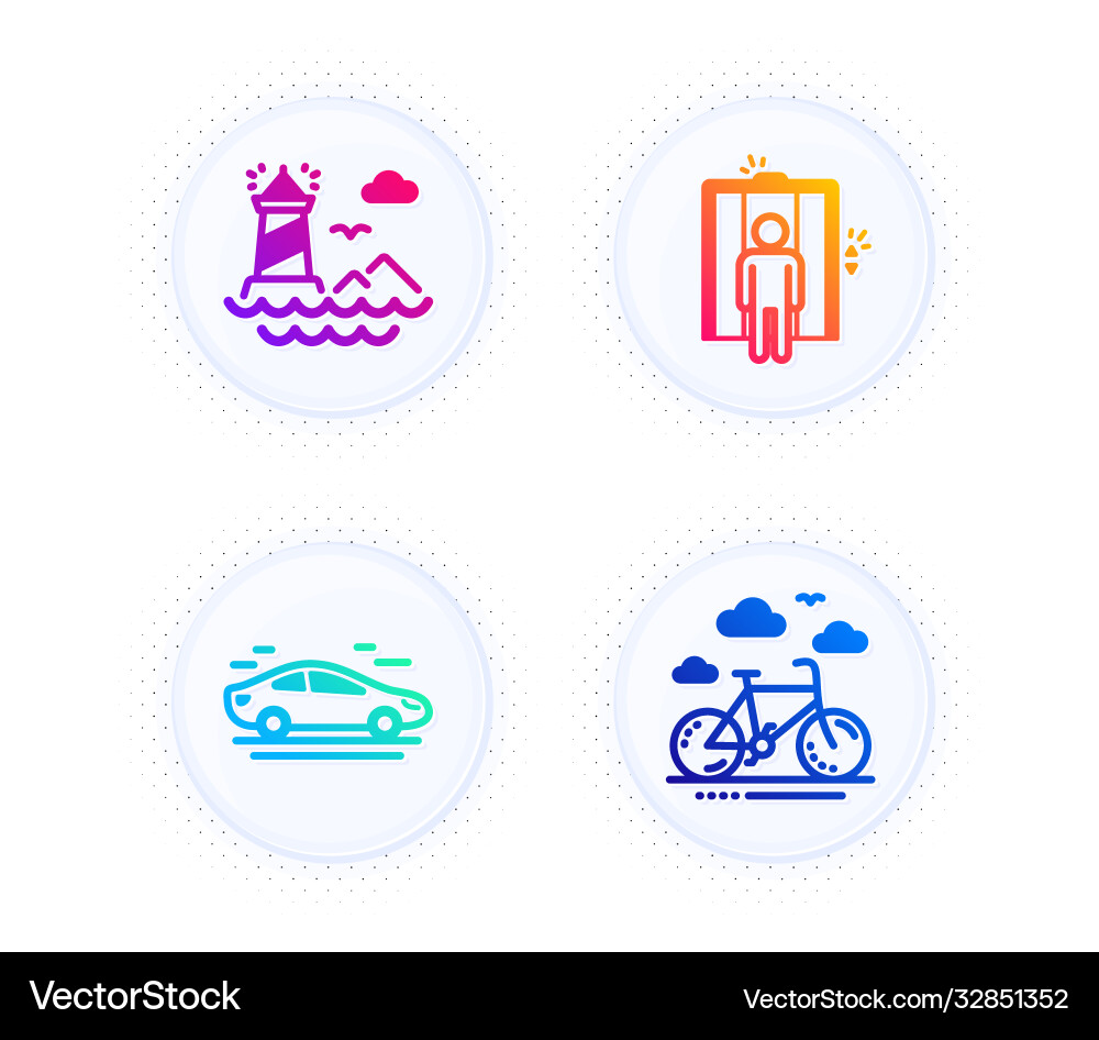 Lighthouse car and elevator icons set bike Lighthouse car and elevator icons set bike vector image