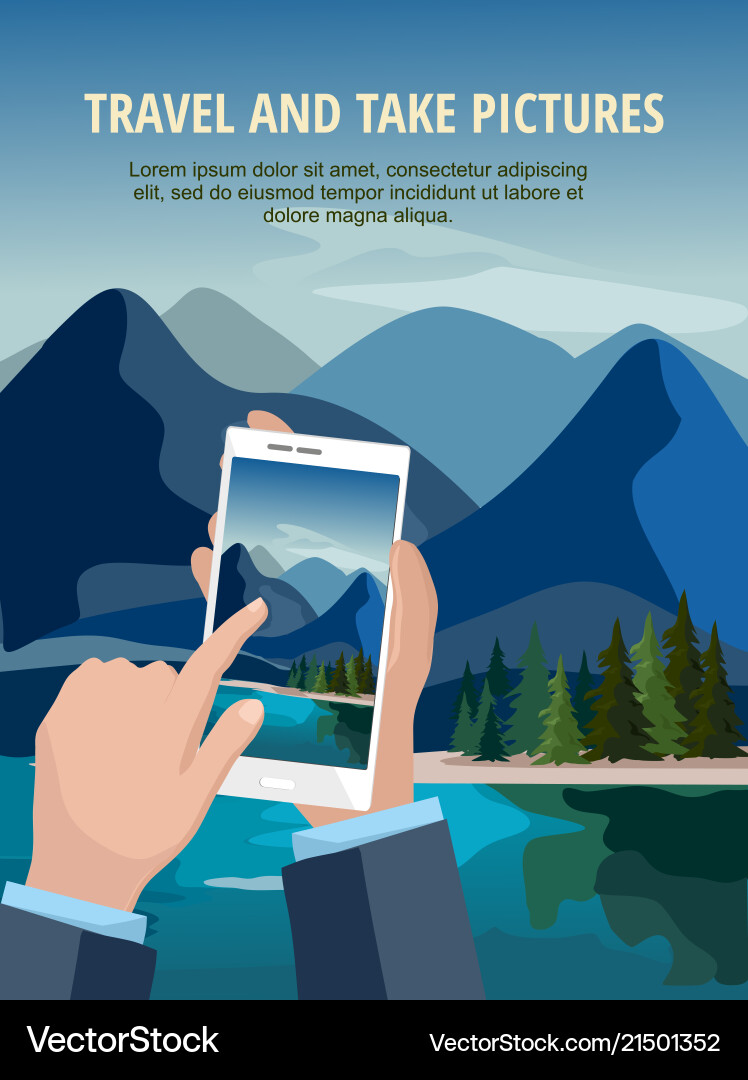 Man taking photos of nature landscape Man taking photos of nature landscape vector image