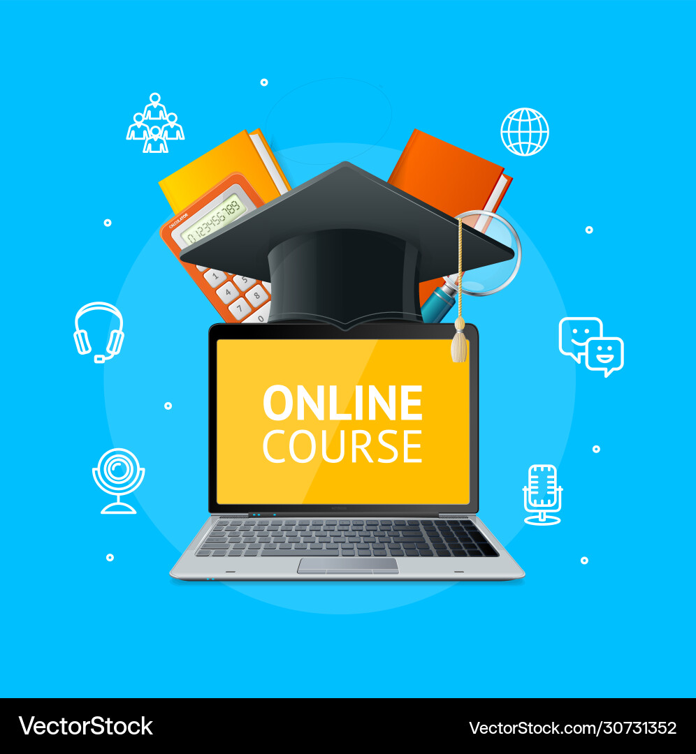 Online course education concept with realistic Online course education concept with realistic vector image