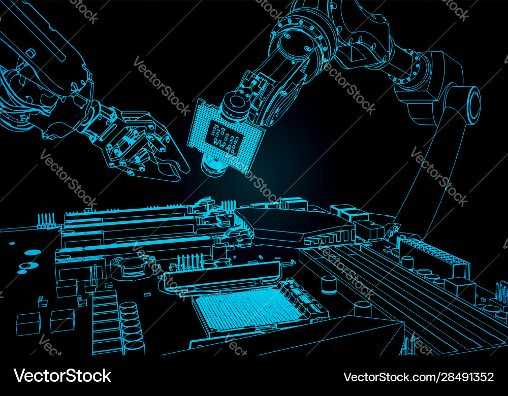 Robots assemble a computer Robots assemble a computer vector image