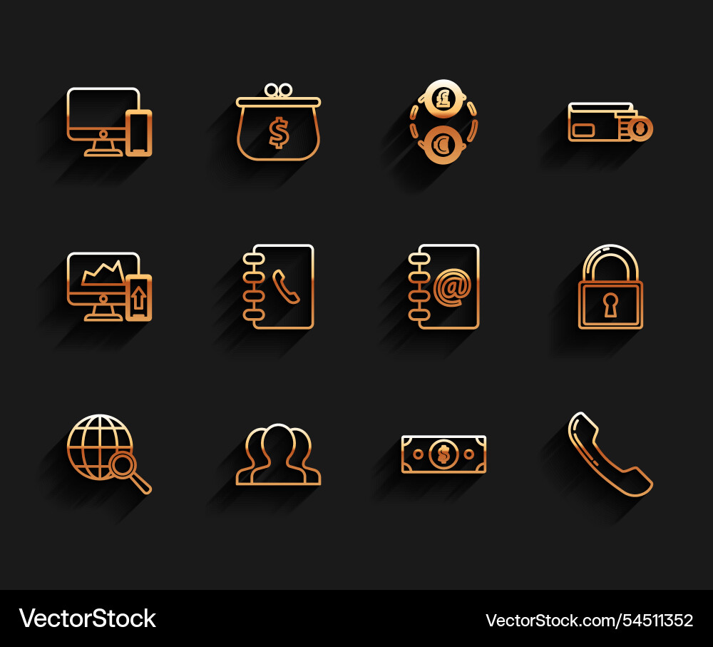 Set line magnifying glass with globe users group Set line magnifying glass with globe users group vector image