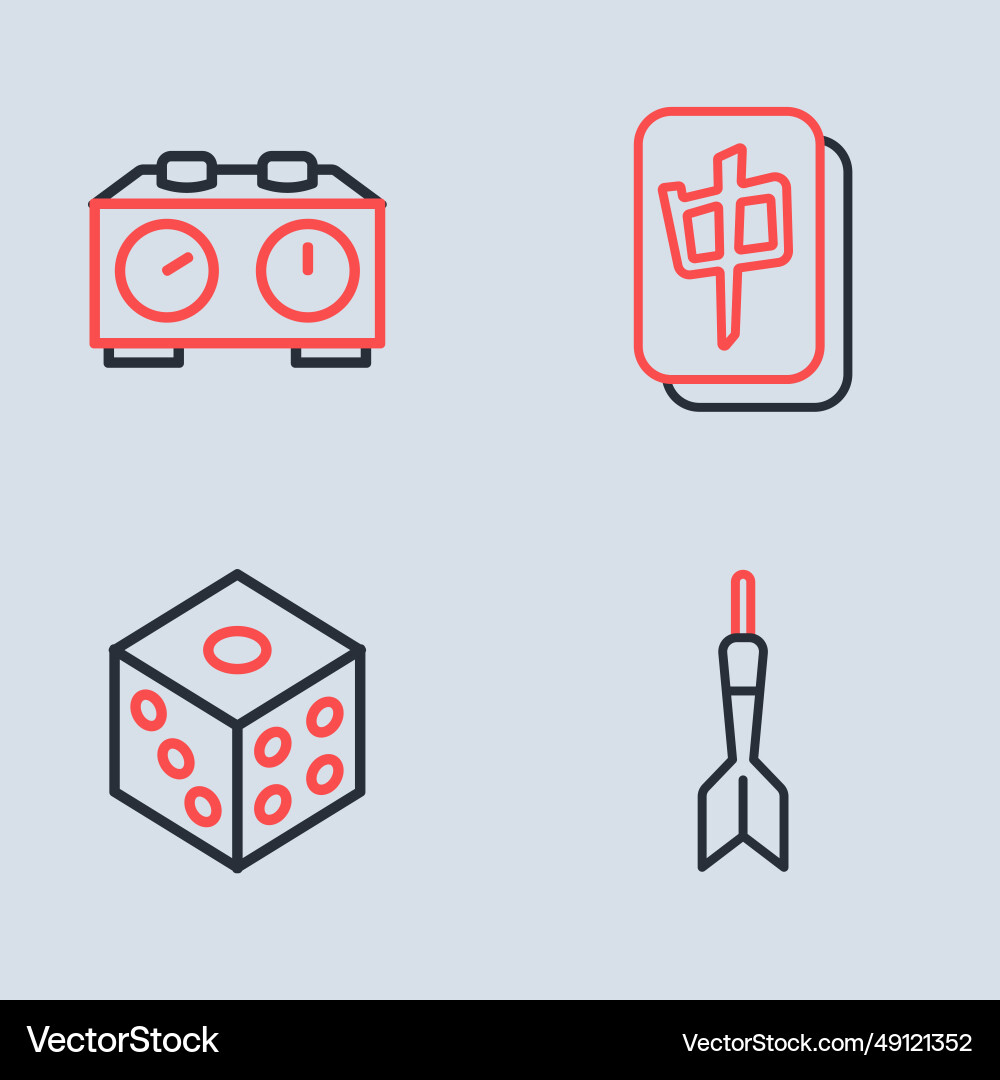 Set line mahjong pieces game dice dart arrow vector image