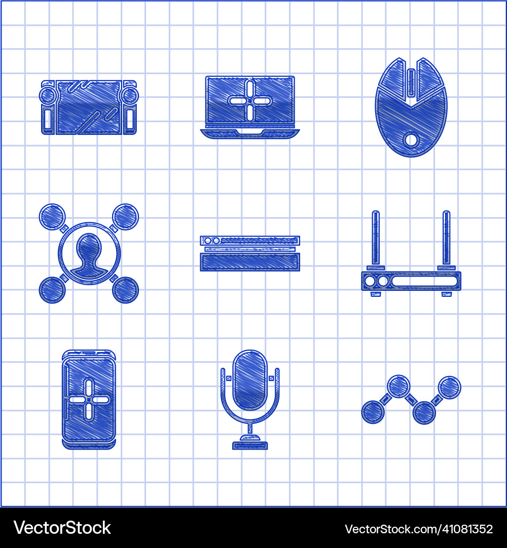 Set video game console microphone share router Set video game console microphone share router vector image