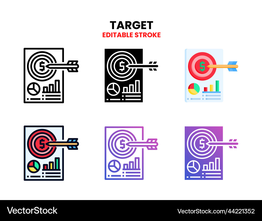 Target icon set with different styles vector image