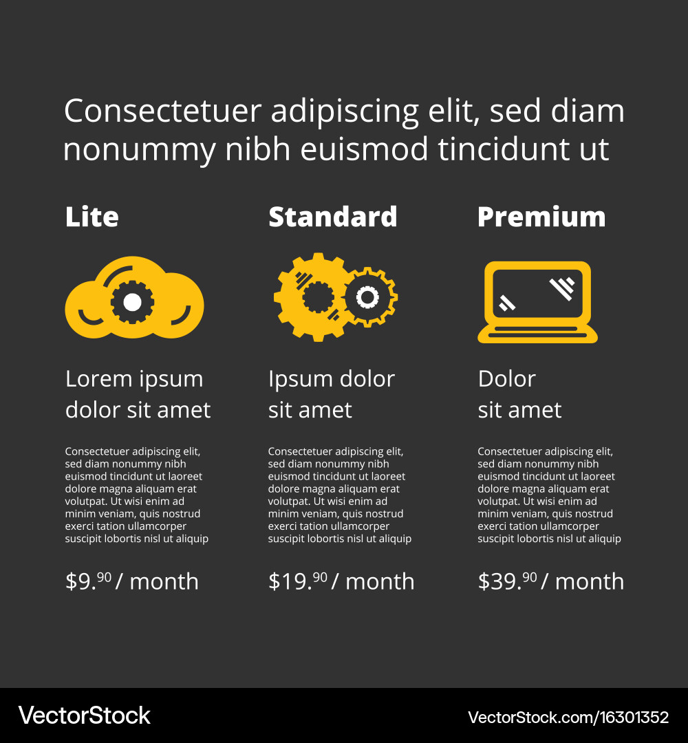 Three tariffs price list for website vector image