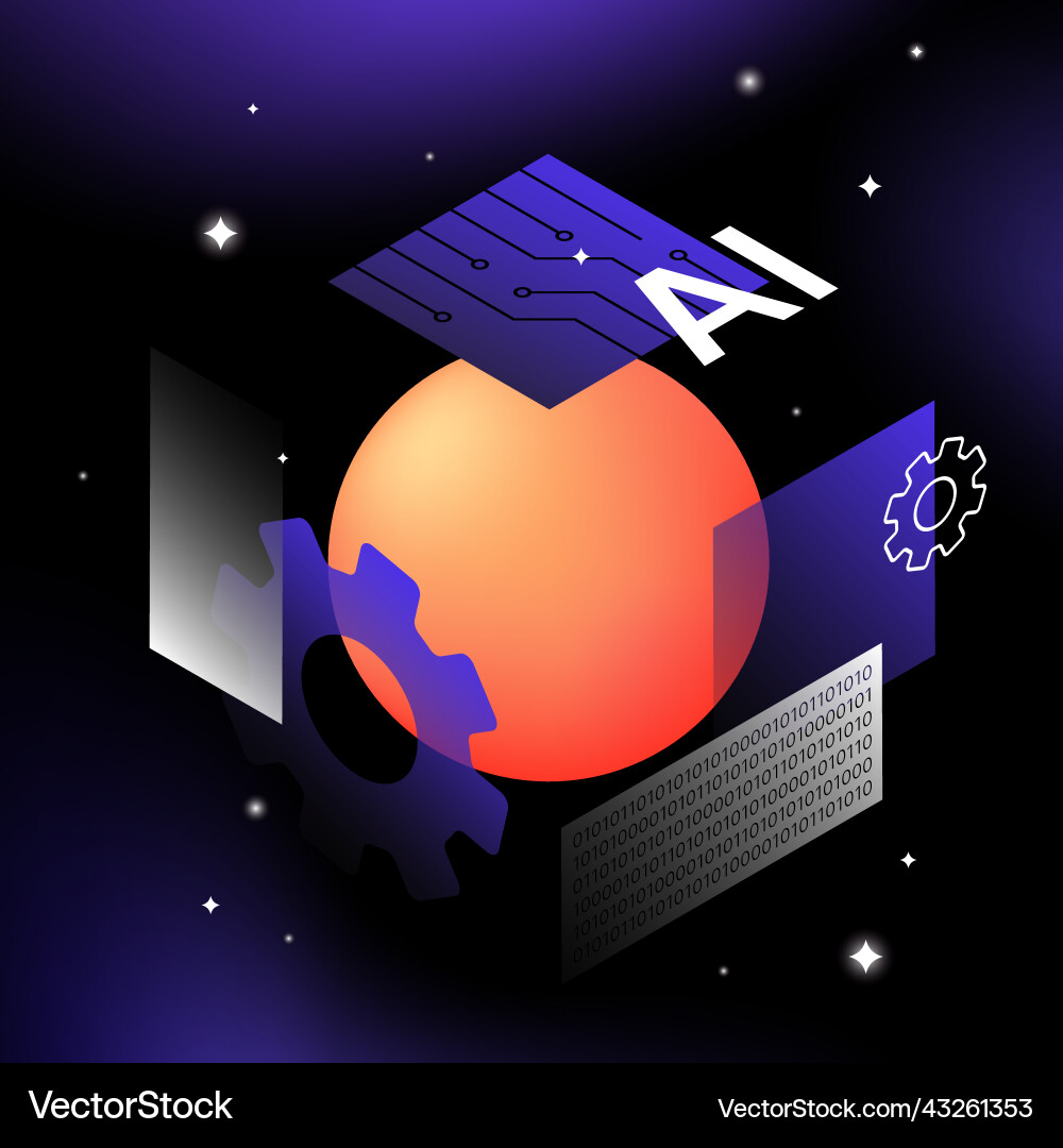 Artificial intelligence coding and machine Artificial intelligence coding and machine vector image