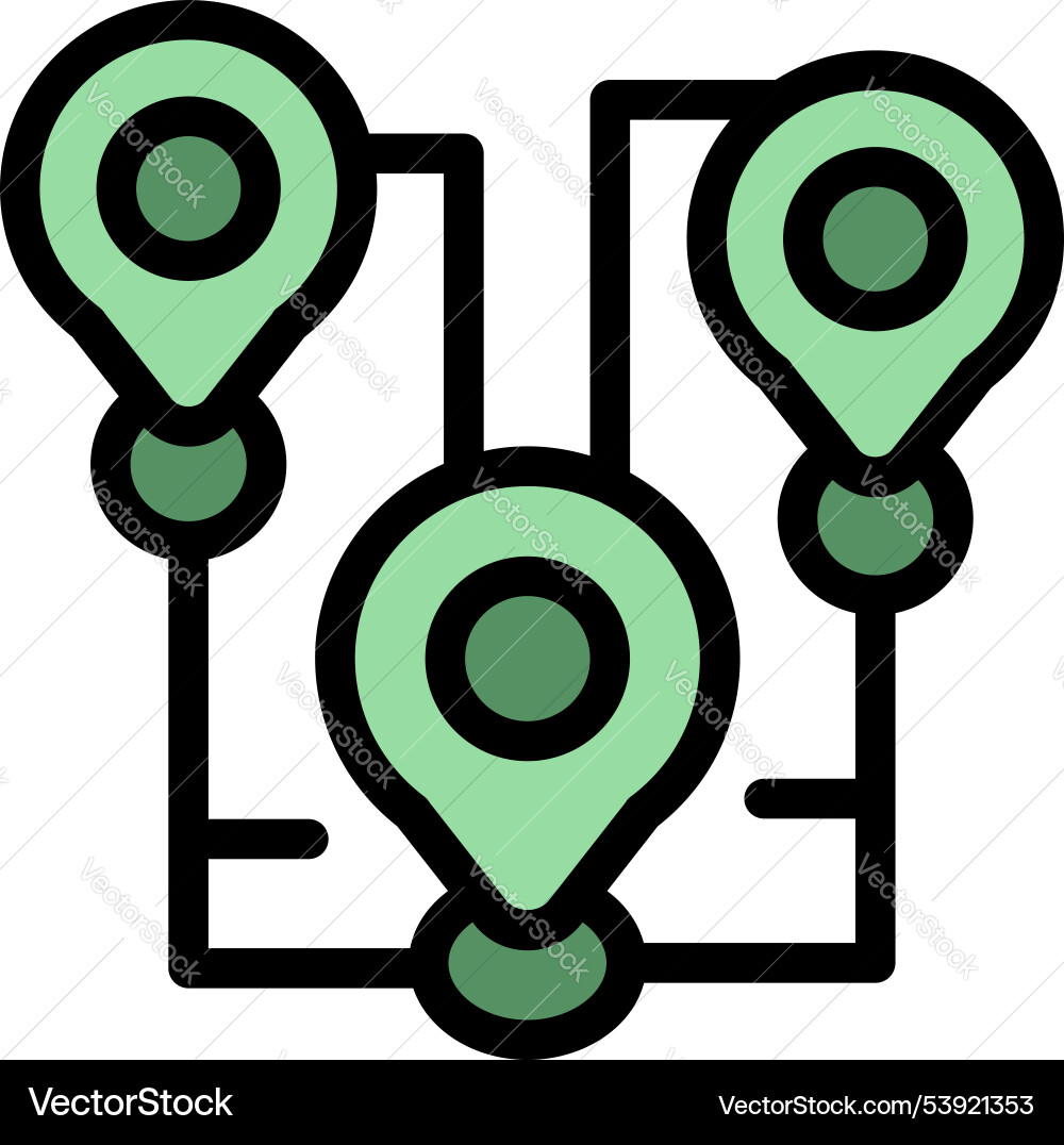 Gps route with three location pins showing Gps route with three location pins showing vector image