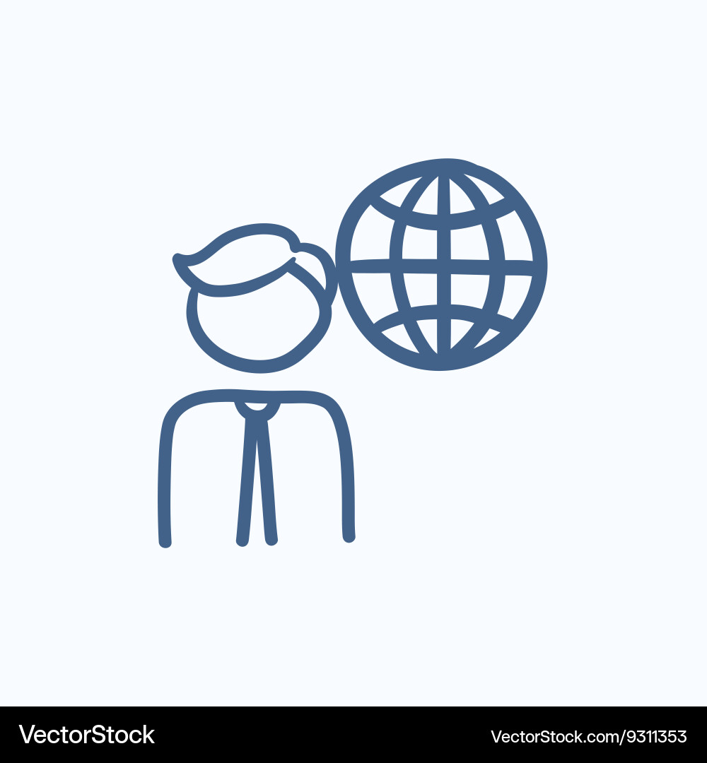 Man with globe sketch icon vector image