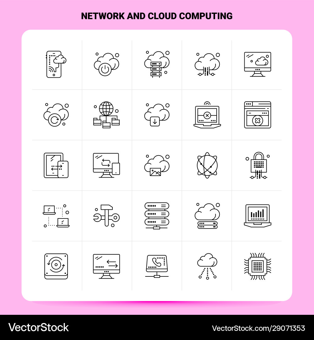 Outline 25 network and cloud computing icon set Vector Image