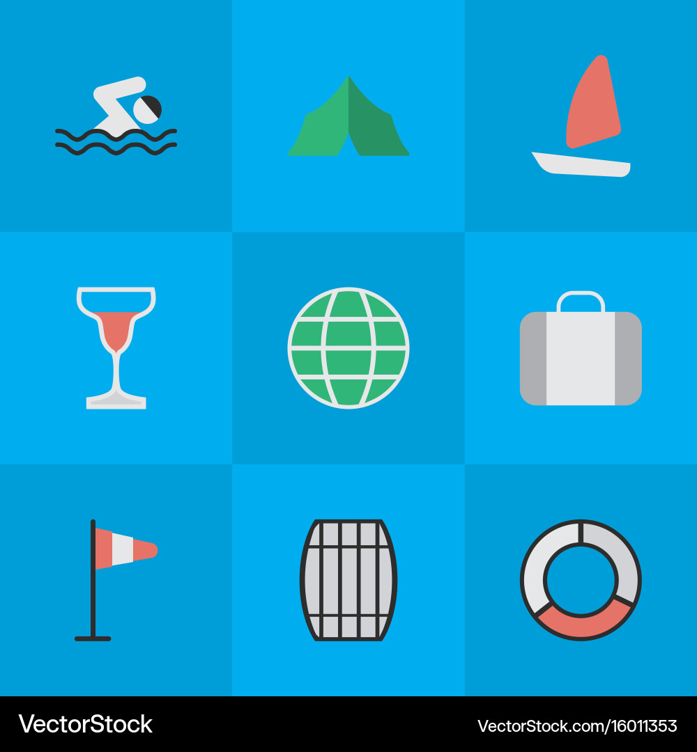 Set of simple relax icons elements flag world pool vector image