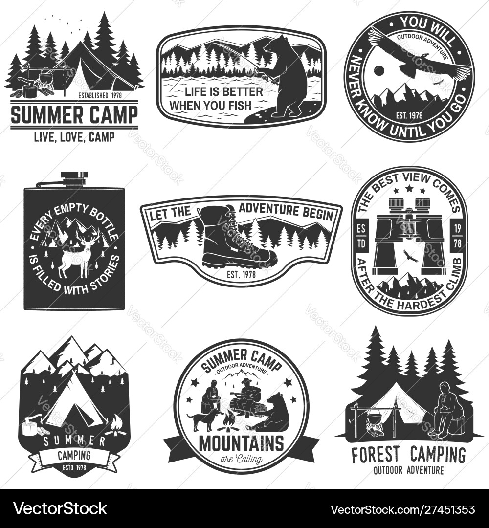 Set outdoor adventure quotes symbol concept Vector Image