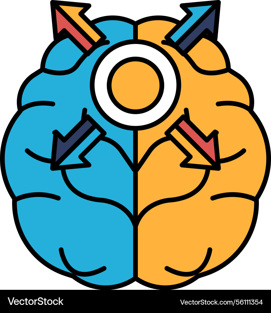 A brain with two different colored sections A brain with two different colored sections Vector Image