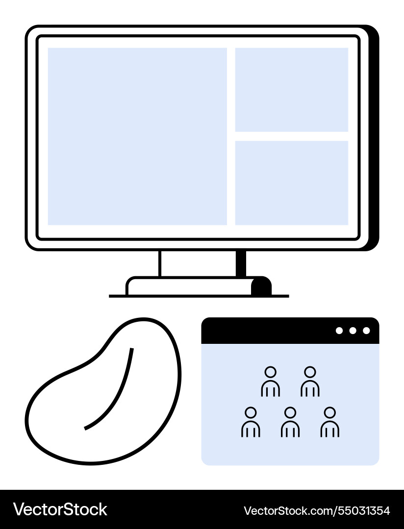 Digital workspace with screen bean shape Digital workspace with screen bean shape vector image